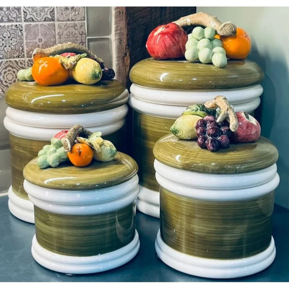 Vintage 1950s Armart 5th Ave Garden Harvest Fruit Canister | Hand Painted